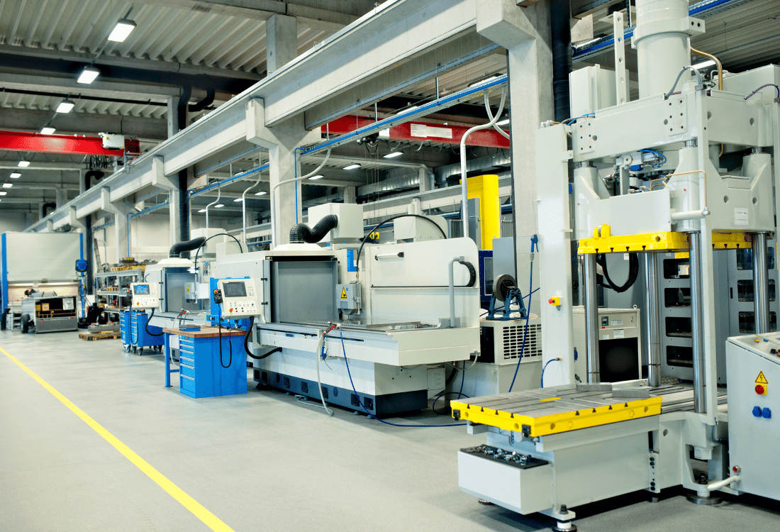 Industrial resin flooring with floor demarcation lines in a warehouse.